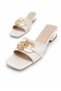 Stella Stone Detailed Gold Buckle Transparent Heeled Women's Slippers -Beige Color- - 6