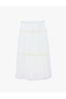 Viscose Fabric Lace-Up Waist Flared Long Skirt with Lace Detail - 2