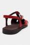 Utya Red Suede Leather Embroidery Detail Flat Sole Women's Sandals - 8