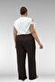 59002 Plus Size Pleated Detailed Combed Cotton Trousers - Dark Brown - 5