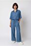 2134 Women's Tencel Comfortable Cut Shirt and Pants Set Navy Blue - 4