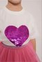 Girl's Sequin Heart Detail Tshirt&Pompom Skirt&Buckle Set - 2