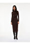 Long Sleeve High Neck Slim Fit Maxi Dress with Metal Accessories