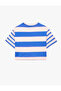 Short Sleeve Crew Neck Sequined Star Detail Cotton Striped T-Shirt - 2