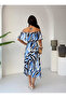 Women's off-the-shoulder madonna neckline ruffled midi print summer dress - 5
