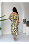 Women's off-the-shoulder madonna neckline ruffled midi print summer dress - 4
