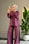6498 - Stylish Comfortable Viscose Soft Interlock Knit Fabric, Women's Bottom Layer Set with Pant Stripe Detail - 4