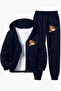 Zippered Teddy Bear Printed Zippered Boys' Top and Bottom Tracksuit Set - 3