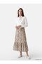 Lcw Grace Beige Floral Pleated Skirt with Elastic Waist