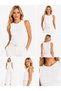 Premium Stone Embroidered Ribbed Women's Athlete Blouse Crew Neck Stretchy Ottoman Fabric Black/White/Pink - 2