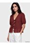 Lcw Vision Burgundy V-Neck Blouse with Bow Detail