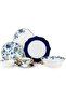 Shallow By ROSY 32 Pc New Bone China Dinner Set for 6 - White with Blue Floral Pattern