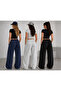 Economic Package: 3-Piece Black Gray Navy Blue Wide-Leg Women's Sweatpants - 2