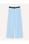 Women's Blue Belt Detailed High Waist Comfortable Wide Leg Palazzo Trousers with Pockets - 5