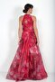 Women's Halter Neck Lined Draped Large Floral Organza Long Dress - 4