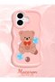 iPhone 16 Plus Compatible Case with Camera Protector Pink Silicone Couple Phone Case Bear Pattern - 2