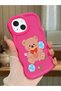 iPhone 14 Compatible Case Camera Protector Red Silicone Couple Phone Case Bear Pattern