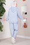 Hooded Zipper Detailed Loose Double Set Baby Blue - 6
