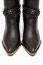Bitter Brown Matte Leather Metal Toe Cap Below the Knee Staple Belt Detail Western Cowboy Boots - 5