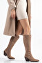 Mink Camel Matte Suede Metal Toe Cap Below the Knee Flat Zippered Western Cowboy Boots - 5