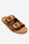 Men's Double-Strap Buckle Slippers Real Suede Leather Zy 4206 Suede Taba - 2