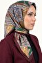 Women's Green Coffee Shawl with Patterned Stitching and Writing