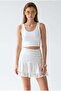 2138 Women's Lace Patterned Shorts Lined High Waist Mini Skirt White