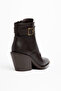 Bitter Brown Matte Leather Lace-Up Zippered Metal Toe Western Cowboy Short Ankle Boots - 3