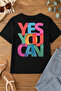 Yes You Can Designed 100% Cotton Half Oversize Black T-Shirt