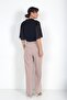 Women's High Waist Metal Button Pleated Palazzo Pants with Pockets - 4