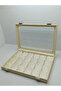 New Imera Leather Fabric with Glass Cover Cream Color 34 cm / 24 cm 20 Compartment Earring Display Stand - 4