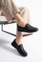 Women's 100% Genuine Leather Black Casual Shoes Comfortable Sole Slip on Loafer