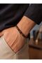 Men's Natural Stone Look Adjustable Macrame Bracelet – Black with Coffee Detail - 3