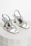 Women's Style Heeled Stone-Embellished Evening Shoes and Bag Set Silver - 5
