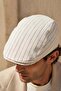 Portofino Stripe Linen Textured Slim Fit Kasket – Flat Cap |   Riviera Collection