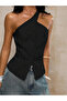 Elysia Black One-Shoulder Buttoned Detailed Vest Blouse Stylish Women's Top