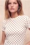 Women's Ecru Polka Dot Crinkle Fabric Slim Fit Crew Neck Short Sleeve Blouse Lacey - 4