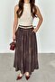 Women's Brown Patterned Long Skirt – with Belt and Pockets Mlb160 - 2