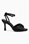 Yola Black Satin Thin Heeled Shoes