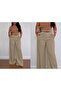 Women's High Waist Wide Leg Detailed Imported Crepe Trousers with Pockets