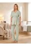 New Season Green Summer Buttoned Detailed Design Short Sleeve 100% Cotton Maternity Pajama Set - 3