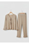 Women's Bamboo Linen Pajama Set with Tie Front Detail, Flared Sleeves and Cuffs - 6