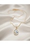 Pearl and Leaf Symbol Turquoise Steel Necklace - Gold