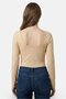 Women Solid Long Sleeve Bodysuit, Tan - 4