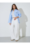 Light Blue Striped Oversized Button-Up Shirt - 2