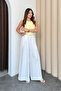 A Pleated Wide-Leg Linen Palazzo Trousers with Elastic Waist at the Back 9064 - White - 2