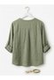 Women's Italian Khaki Sequin Embroidered Cotton Linen Loose Blouse – Oversized Casual Stylish Shirt - 2