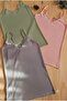 Lace Rope Strap Ribbed Women's Undershirt 3-Piece Set Pink, Blue and Green Colors - 3