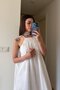 White Drawstring Collar Scarf Long Dress - 3428 - 3
