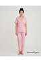 Women's Shirt Collar Buttoned Wrinkled Pajama Set with Ruffles - 2